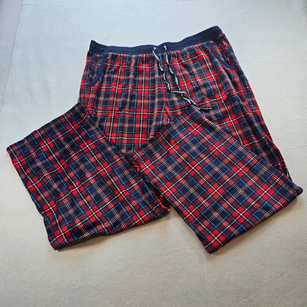 Nautica Mens Pajama Set Red Navy Blue Plaid Fleece Sleepwear Large PJs EUC - Picture 6 of 8